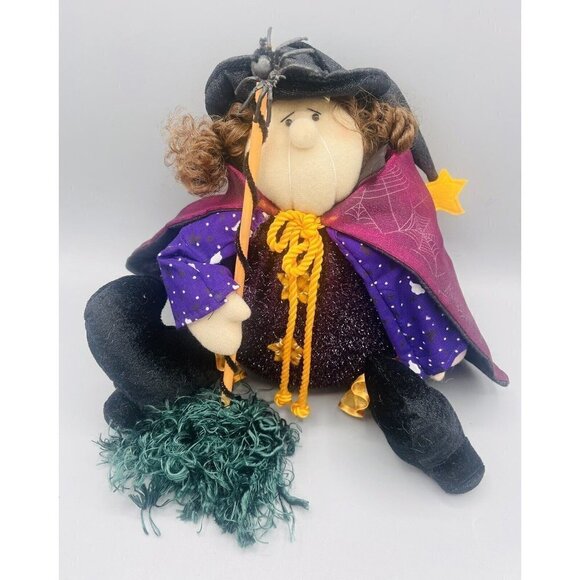 Halloween Witch Shelf Sitter 9” Decor Spiderweb Purple Kids of America Plush - Picture 2 of 7